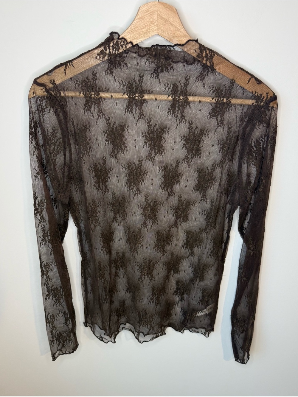 New in Bag Zenana Sheer Lace Long-Sleeve Top Brown | S-L